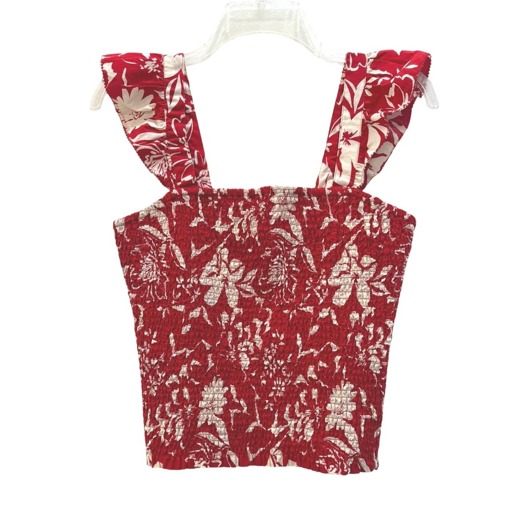 Old Navy Womens Red Floral Smocked‎ Ruffle Strap Tank Top Size M NEW
